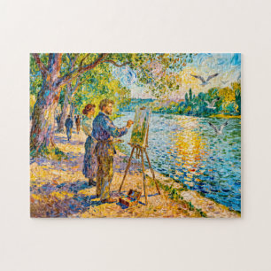 Impressionistische rivier schilder scene met park  legpuzzel