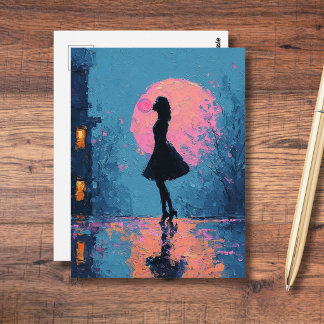 Impressionistische Roze Maan Vrouw Bubble Gum Bel Briefkaart
