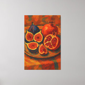 Impressionistische stilleven met vijg en granaatap canvas afdruk