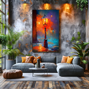 Impressionistische straatlantareernachtschildering poster