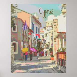 Impressionistische  straten van Cyprus Poster