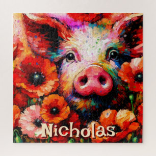 Impressionistische Varken Rode Poppy Bloemen Geper Legpuzzel