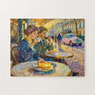 Impressionistische vergadering in vintage café beg legpuzzel