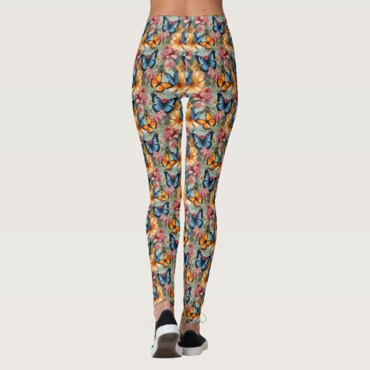 Impressionistische vlinders en bloemen leggings (Achterkant)