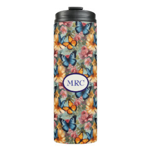 Impressionistische vlinders en bloemen thermosbeker