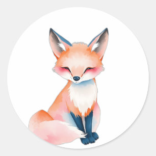 Impressionistische Waterverf Fox met champignons Ronde Sticker