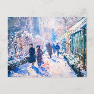 Impressionistische wintertuin met wandelaars feestdagenkaart
