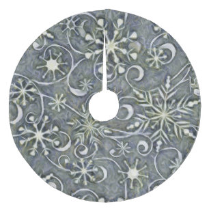 Impressionistische zilverwitte dansende sneeuwvlok fleece kerstboom rok