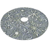 Impressionistische zilverwitte dansende sneeuwvlok fleece kerstboom rok (Gekanteld)