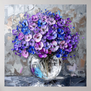 Impressions d'art floral bleu violet et gris