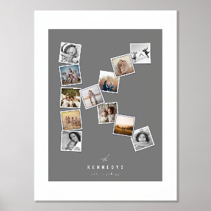 Impressions Dorure 12 photos en collage Monogramme du nom de famille