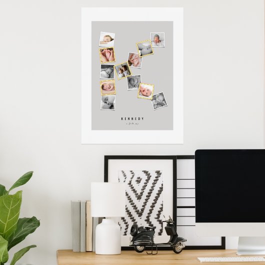 Impressions Dorure 12 Snapshot Photo Collage Nom du bébé Monogramme K (In Situ (Bureau))
