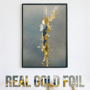 Impressions Dorure Abstraite silhouette face or bleu jaune gris