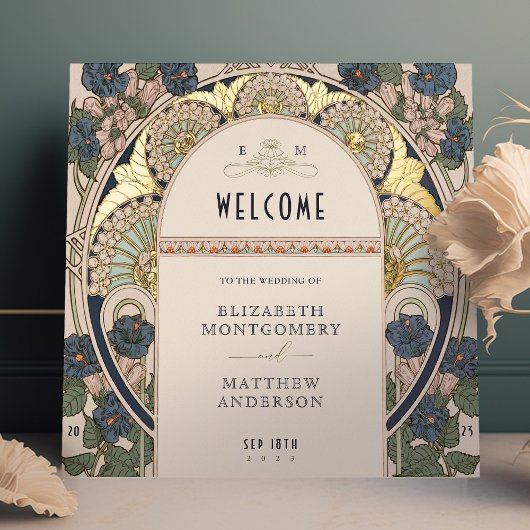 Impressions Dorure Affiche de bienvenue Bougainvillea Marine Mariage 