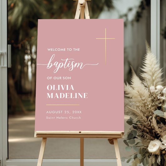 Impressions Dorure Affiche de bienvenue de Baptême de Croix d'Or mini