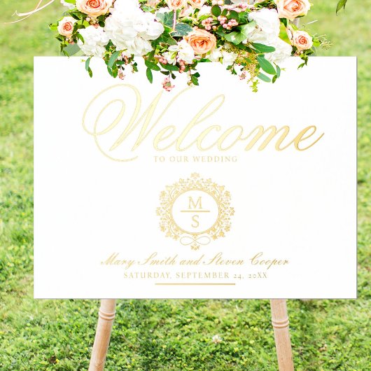 Impressions Dorure Affiche de bienvenue Mariage Monogramme doré