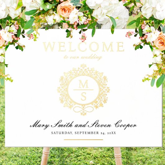 Impressions Dorure Affiche de bienvenue Mariage Monogramme doré