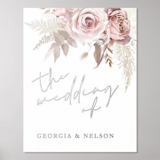 Impressions Dorure Affiche de bienvenue Mariage Rose Silver Foil Dust (Recto)