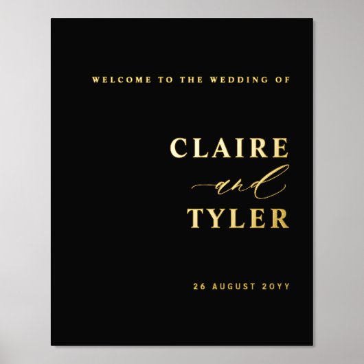 Impressions Dorure Affiche de bienvenue minimale des Mariages Black e (Recto)