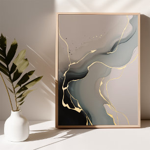 Impressions Dorure Affiche illuminée d'art abstrait doré en feuille d