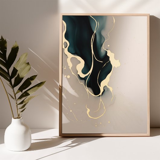 Impressions Dorure Affiche illuminée d'art abstrait doré en feuille d