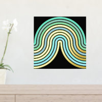 Aqua Blue Abstrait Wave Lines Art Motif Gold