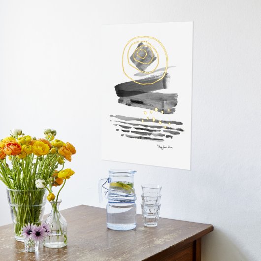 Impressions Dorure Aquarelle de style Boho Abstrait moderne noir blan (Couchage (Cuisine))