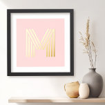 Impressions Dorure Arrière - plan rose pâle initial monogramme<br><div class="desc">Poster avec votre monogramme initial dans une police d'affichage amusante et rétro sur un arrière - plan de couleur rose pâle ou sur mesure.</div>