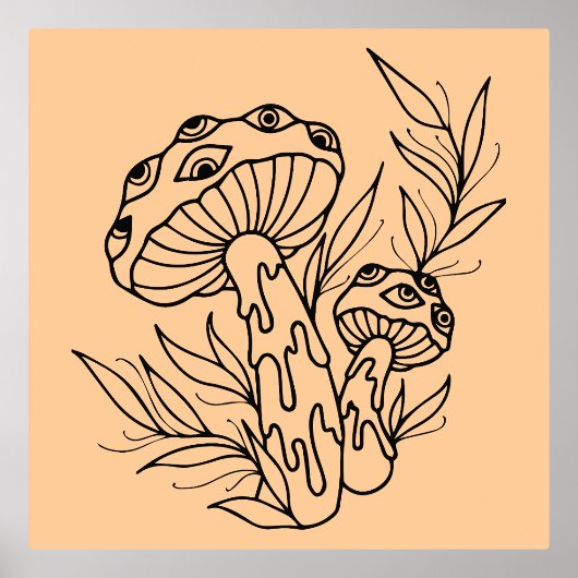 Impressions Dorure Art minimal de la ligne de champignons (Recto)