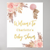 Impressions Dorure Baby shower en peluche ours pampas herbe rose rous (Recto)