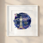 Impressions Dorure Balance Signe de la date de naissance personnalisé<br><div class="desc">Libra personnalisée Scales zodiac date de naissance vrai papier peint papier peint. Belle impression personnalisée sur le thème de l'astrologie avec une marine profonde et un ciel de nuit violet avec notre zodiac Balance, constellation et étoiles dessinées à la main en feuille d'or véritable. Fait un grand cadeau d'anniversaire personnalisé...</div>