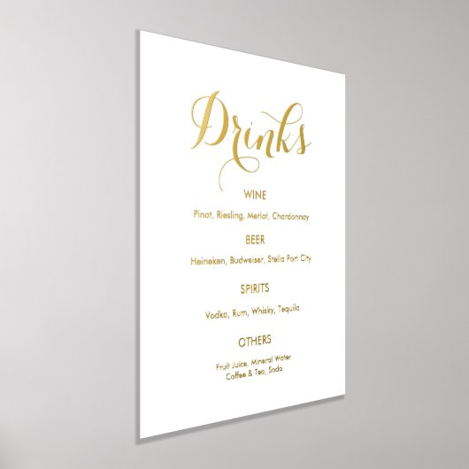 Impressions Dorure Bar à boissons mariage Menu Gold White (Poser)