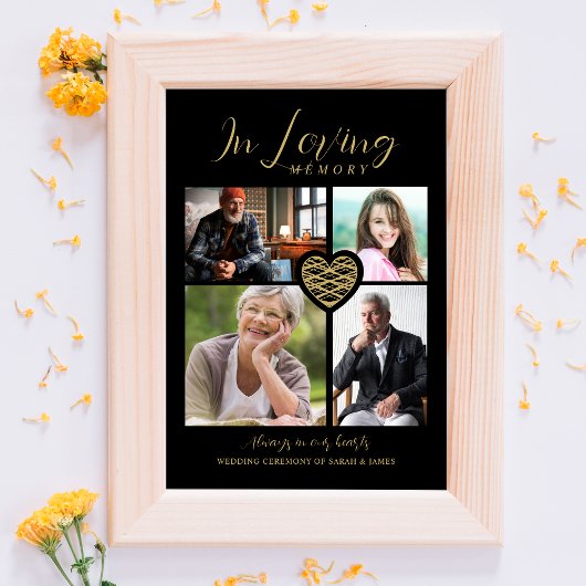 Impressions Dorure Black Trendy Collage 4 Photos Modern Heart Wedding