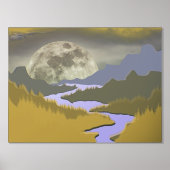 Impressions Dorure bleu doré abstrait paysage lune arbre réel (Recto)