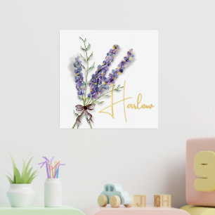 Impressions Dorure Bouquet de lavande aquarelle avec nom d'huile Impr