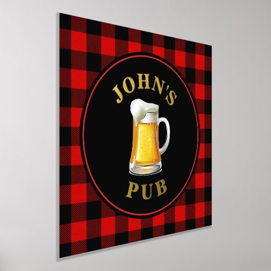 Impressions Dorure Buffalo Plaid Custom Pub Sign avec nom (Poser)