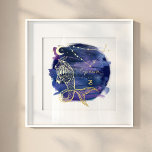 Impressions Dorure Capricorne Signe de la date de naissance personnal<br><div class="desc">Date de naissance du zodiaque de Capricorne personnalisée Impression murale réelle. Belle impression personnalisée sur le thème de l'astrologie avec une marine profonde et un ciel de nuit violet avec notre capricorne zodiaque dessiné à la main, constellation et étoiles en véritable feuille d'or. Fait un grand cadeau d'anniversaire personnalisé pour...</div>