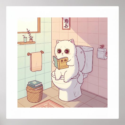 Impressions Dorure Chat en lecture à Toilet (Recto)