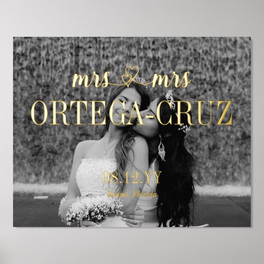 Impressions Dorure Coeurs Mrs & Mrs Nom Mariage lesbien Photo (Recto)