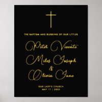 Croix d'or Noir Chic moderne Triplet Baptême