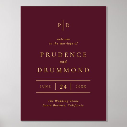 Impressions Dorure Deep Burgundy Elegant Classic Wedding Foil Sign (Recto)