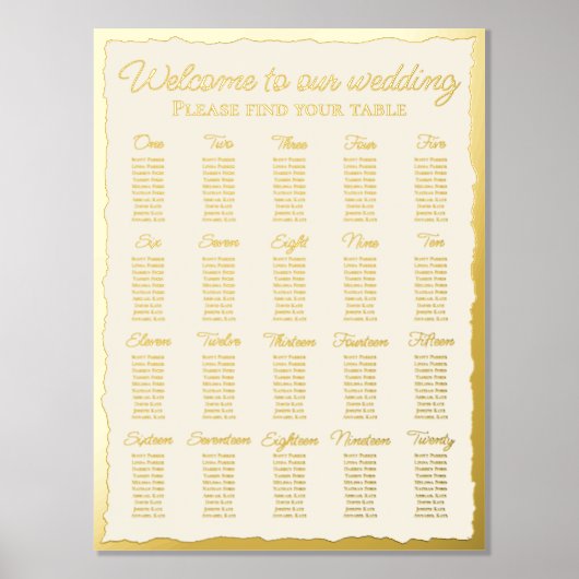 Impressions Dorure Elegant Ecru Luxe Gold Edge 20 Table Seating Chart (Recto)