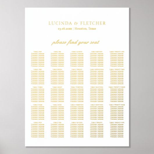 Impressions Dorure Élégant Gold Foil Formel Mariage Seing Chart (Recto)