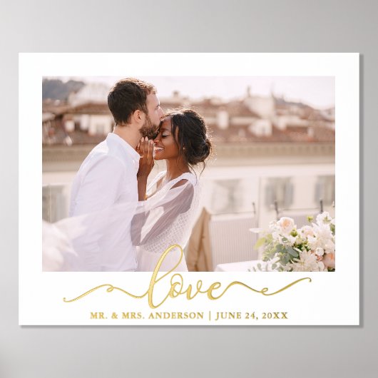 Impressions Dorure Élégant Love Calligraphie Script Mariage Photo Gol (Recto)