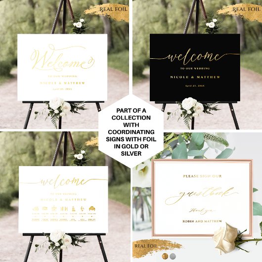 Impressions Dorure Élégant Mariage réel Foil Welcome Signal vertical