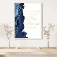 Elégant Marine Blue Agate Bar Mitzvah Party Gold