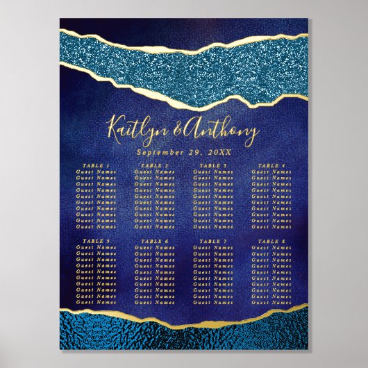 Impressions Dorure Elégant Marine Blue & Gold Agate Mariage Siège (Recto)