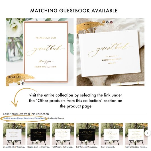 Impressions Dorure Élégant script de foil réel Mariage panneau d'hôte