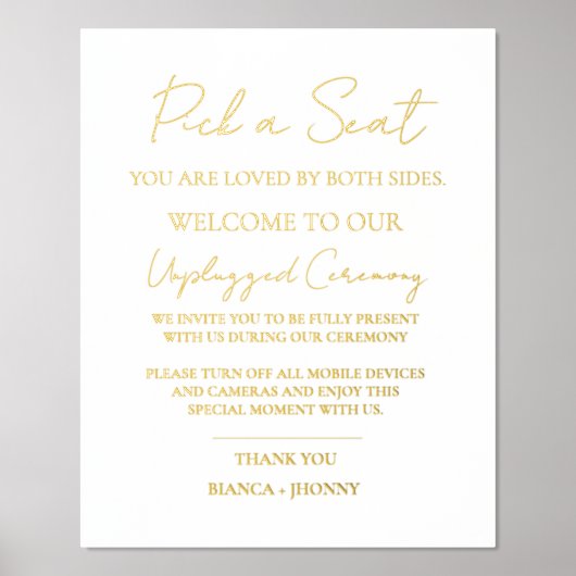 Impressions Dorure Elégant Unplugged Ceremony Mariage Affiche de bien (Recto)