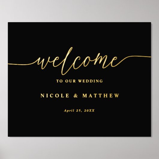 Impressions Dorure Élégante Affiche de bienvenue Mariage Black and Re (Recto)